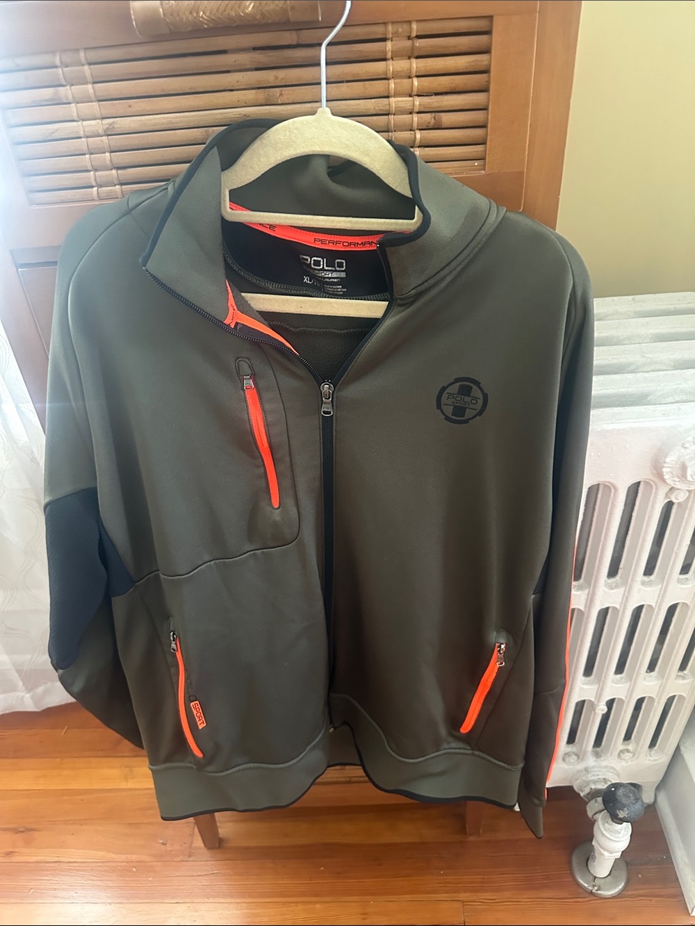 Polo Sport by Ralph Lauren Olive Softshell Jacket with Orange Zipper Accents